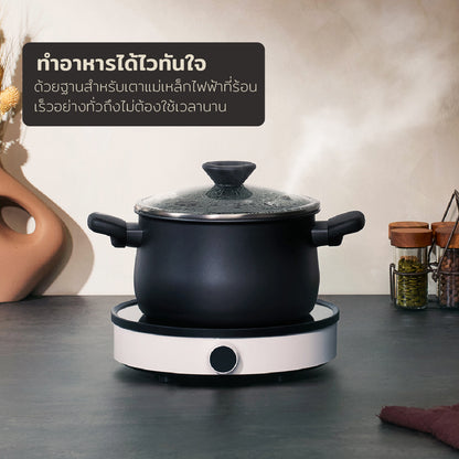 ร้อนเร็ว ทำอาหารได้ไว MEYER MIDNIGHT หม้อต้ม 2 หู hard-anodize ขนาด 20 ซม./3.8 ลิตร พร้อมฝา Stockpot (85096-TE12) หม้อเทฟลอน ทนความร้อน ใช้ได้กับเตาทุกชนิด ล้างง่าย ไม่ติดหม้อ  มีมอก.