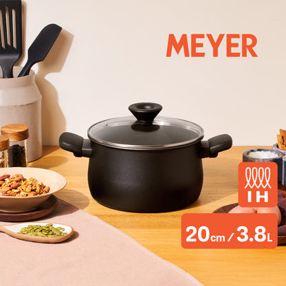 MEYER MIDNIGHT หม้อต้ม 2 หู hard-anodize ขนาด 20 ซม./3.8 ลิตร พร้อมฝา Stockpot (85096-TE12)  ใช้ได้กับเตาแม่เหล็กไฟฟ้า ล้างออกง่าย ไม่ติดหม้อ 